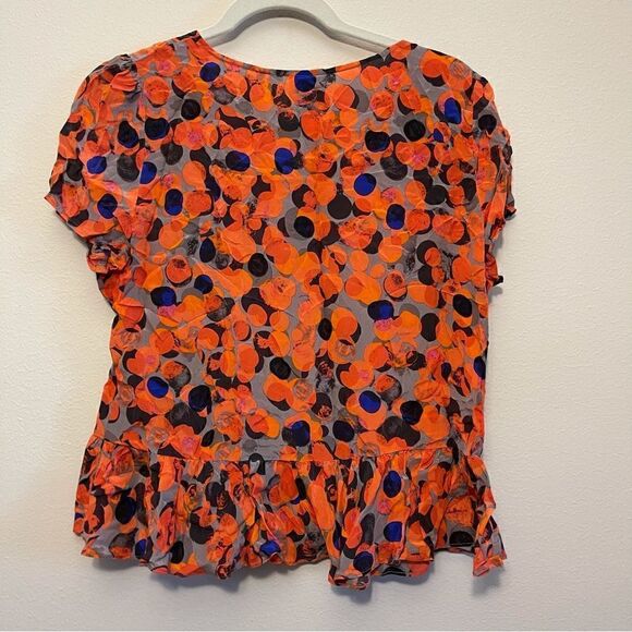 anthropologie hd in paris 100% silk polka dot ruffle short sleeve top size 10 - Picture 4 of 4